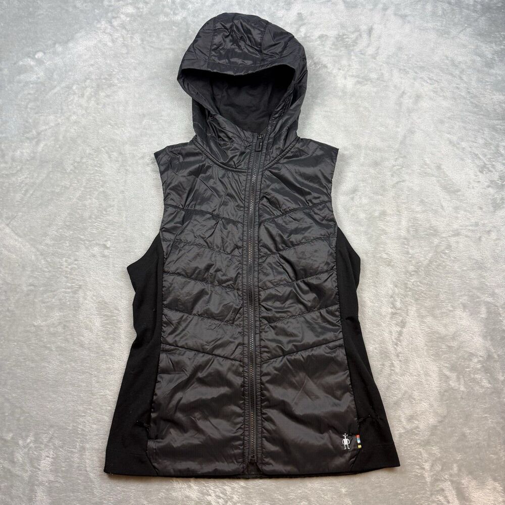 Smartwool Womens Medium Black Merino Wool Insulated Hooded Puffer Vest